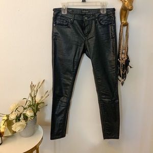 Faux leather mid rise jeans